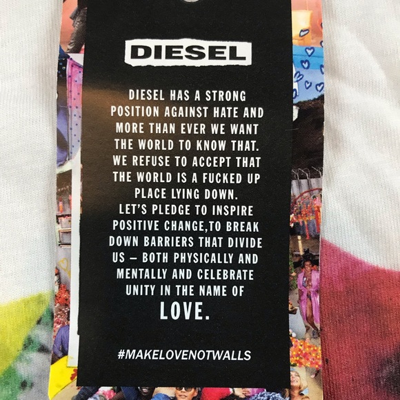 Diesel USA “Make Love Not Walls” Women’s White Floral Love T-Shirt Size Large - Picture 7 of 9